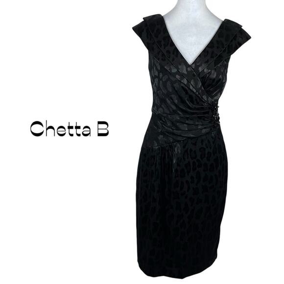 Chetta B Black Animal Print Beaded Party Event Feminine Dress NWOT Size 10 - Picture 2 of 14